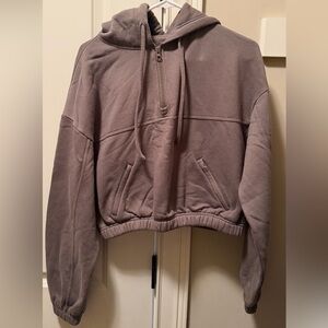 Alo Yoga Stadium Half Zip Cropped Hoodie in Olive Branch Sz S